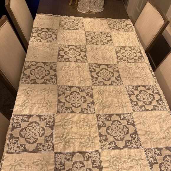 Vintage White Lace Rectangle Tablecloth - Picture 1 of 5